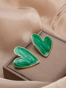 心形耳钉 情人节 - 綠色 - 查看 3
