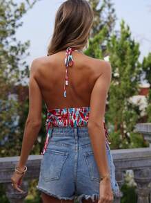 SHEIN Essnce 滿版圖案露背掛脖上衣 - 彩色 - 查看 2