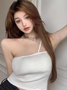 Áo Crop Top Dây Trơn - trắng - Xem 1