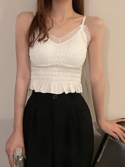 Honeyspot レーストリム シール クロップキャミトップの画像