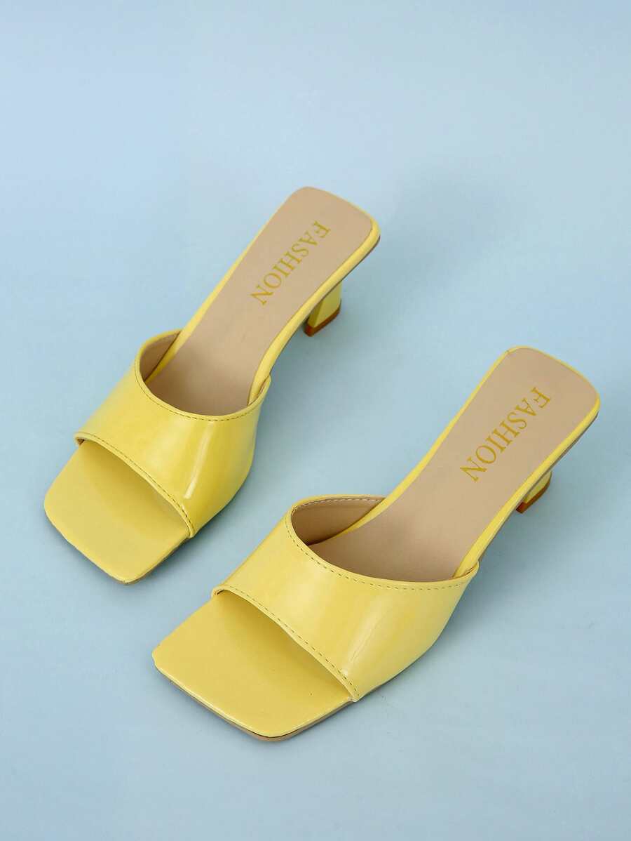 Minimalist Sculptural Heeled Mule Sandals - Yellow - View 1