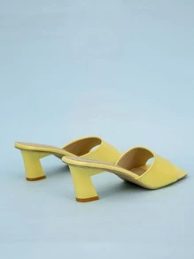 Minimalist Sculptural Heeled Mule Sandals - Yellow - View 2