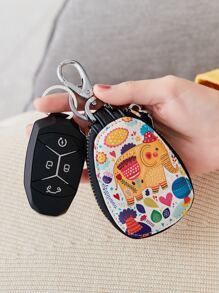 Mini PU leather cute cartoon Graphic car keycase wallet, fashionable and versatile keychain bag for both men and women, multifunctional waist lock key storage bag Case, Key Protector - Multicolor - View 2