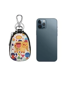 Mini PU leather cute cartoon Graphic car keycase wallet, fashionable and versatile keychain bag for both men and women, multifunctional waist lock key storage bag Case, Key Protector - Multicolor - View 3