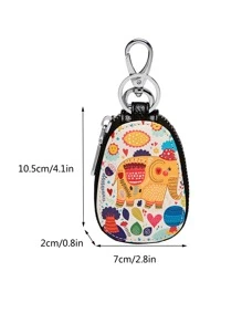 Mini PU leather cute cartoon Graphic car keycase wallet, fashionable and versatile keychain bag for both men and women, multifunctional waist lock key storage bag Case, Key Protector - Multicolor - View 4