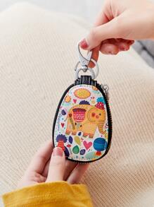 Mini PU leather cute cartoon Graphic car keycase wallet, fashionable and versatile keychain bag for both men and women, multifunctional waist lock key storage bag Case, Key Protector - Multicolor - View 5