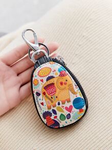 Mini PU leather cute cartoon Graphic car keycase wallet, fashionable and versatile keychain bag for both men and women, multifunctional waist lock key storage bag Case, Key Protector - Multicolor - View 6