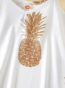 SHEIN Girls' Loose Pineapple & Tropical Fruit Print Spaghetti Strap Casual Dress, Suitable For Vacation & Outdoor, Summer