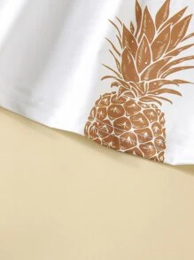 SHEIN Girls' Loose Pineapple & Tropical Fruit Print Spaghetti Strap Casual Dress, Suitable For Vacation & Outdoor, Summer
