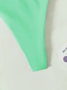 SHEIN Swim Summer Beach Ring Linked Thong Bikini Bottom, Vacation Swimwear - Mint Green - View 4