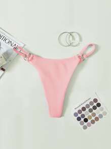 Swim Basics 夏季海滩环扣丁字裤比基尼泳裤丁字裤比基尼，度假泳装 - 粉色 - 查看 5