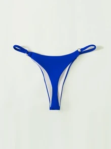 SHEIN Swim 夏季海滩环扣丁字裤比基尼泳裤丁字裤比基尼，度假泳装 - 寶藍色 - 查看 3