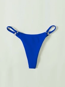 SHEIN Swim 夏季海滩环扣丁字裤比基尼泳裤丁字裤比基尼，度假泳装 - 寶藍色 - 查看 4