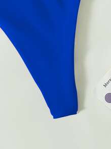 SHEIN Swim 夏季海滩环扣丁字裤比基尼泳裤丁字裤比基尼，度假泳装 - 寶藍色 - 查看 5