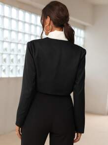 Modelyn Statement Collar Blouse & Open Front Crop Jacket - Black and White - View 2