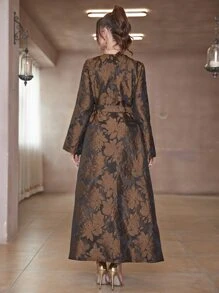 Al Najma Floral Pattern Belted Abaya - Multicolor - View 2