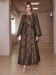 Al Najma Floral Pattern Belted Abaya - Multicolor - View 4