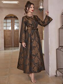 Al Najma Floral Pattern Belted Abaya - Multicolor - View 5