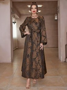 Al Najma Floral Pattern Belted Abaya - Multicolor - View 6