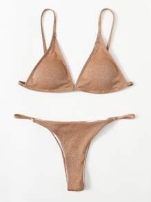 Bikini triangular brillante con brillo - Camel - Ver 1
