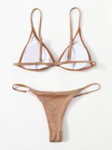 Bikini triangular brillante con brillo - Camel - Ver 2