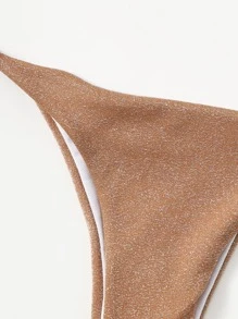 Bikini triangular brillante con brillo - Camel - Ver 5