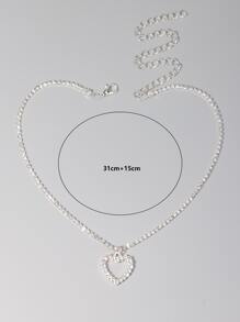 Rhinestone Heart Charm Choker - Silver - View 4