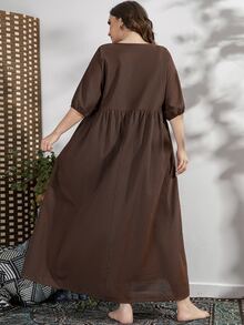 Vestido smock con estampado geométrico - Marrón Chocolate - Ver 2