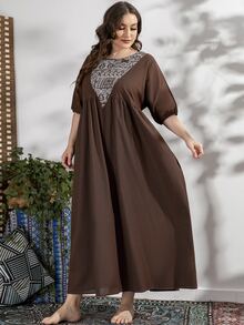 Vestido smock con estampado geométrico - Marrón Chocolate - Ver 4