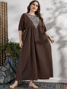 Vestido smock con estampado geométrico - Marrón Chocolate - Ver 5