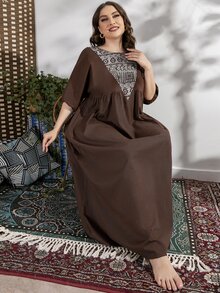 Vestido smock con estampado geométrico - Marrón Chocolate - Ver 6