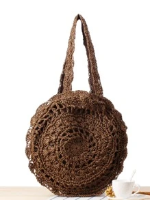 Tropiscape 极简主义扇贝边草编包，完美适用于夏季海滩旅行度假，大号手提包，最佳秋季灵感创意，营造度假氛围，放松身心，海滩，秋季，圣诞节，冬季，圣诞礼物 - 咖啡棕 - 查看 10