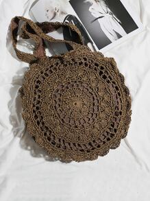 Tropiscape 极简主义扇贝边草编包，完美适用于夏季海滩旅行度假，大号手提包，最佳秋季灵感创意，营造度假氛围，放松身心，海滩，秋季，圣诞节，冬季，圣诞礼物 - 咖啡棕 - 查看 6