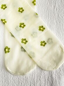 DAZY 花朵印花中筒襪 - 綠色 - 查看 8