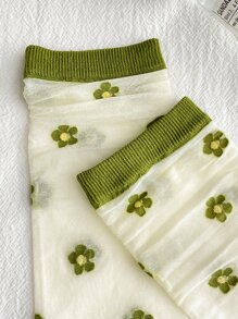 DAZY 花朵印花中筒襪 - 綠色 - 查看 9