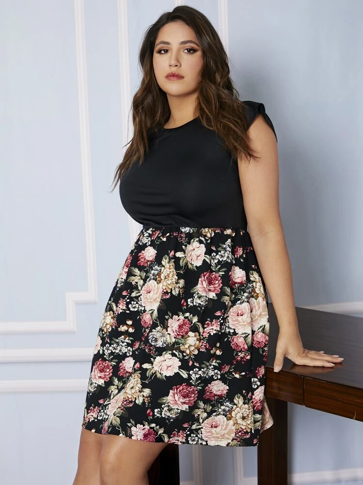 Masrin Abito Donna Estivo Senza Maniche - Stampa Rose, Scollo Rotondo, Mini Abito Skater Linea A - Per Vacanze, Spiaggia, Uso Quotidiano (Taglie AS