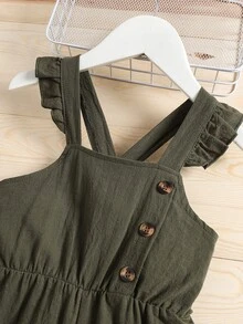 Jumpsuit bé gái Nút Xù màu trơn Dễ thương - xanh quân đội - Xem 3