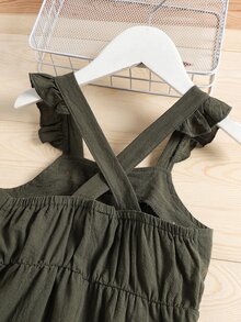 Jumpsuit bé gái Nút Xù màu trơn Dễ thương - xanh quân đội - Xem 4