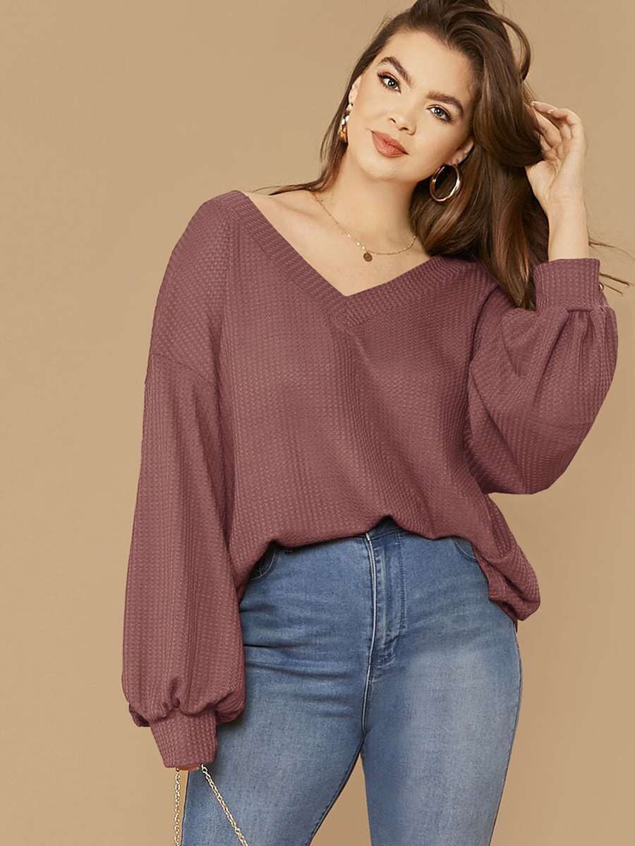 SHEIN LUNE Áo thun Plus size màu trơn Hồng Giải trí - Cà phê nâu - Xem 1