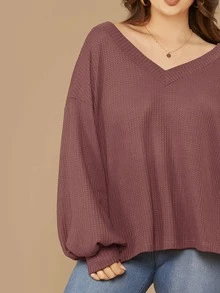 SHEIN LUNE Áo thun Plus size màu trơn Hồng Giải trí - Cà phê nâu - Xem 4