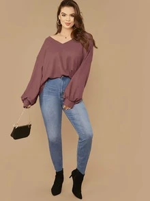 SHEIN LUNE Áo thun Plus size màu trơn Hồng Giải trí - Cà phê nâu - Xem 5