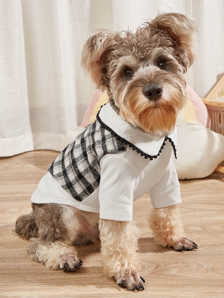 格紋印花寵物外套 - 黑與白 - 查看 1