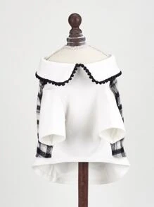 格紋印花寵物外套 - 黑與白 - 查看 3