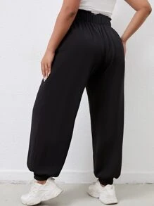 Flirla Quần Plus Size Ren lên Thùa khuyết màu trơn Giải trí - màu đen - Xem 2