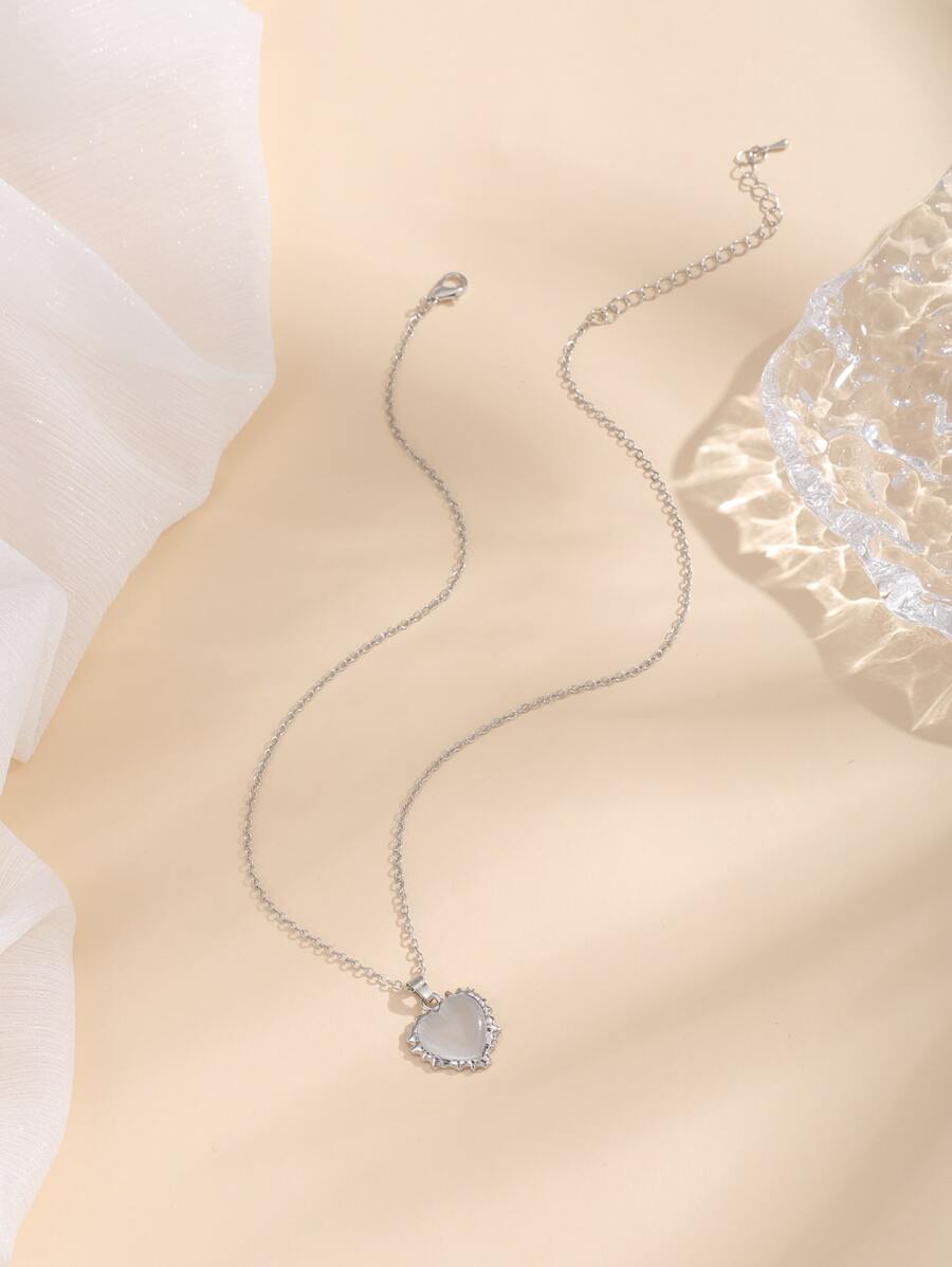 Collar colgante de corazón - Plateado - Ver 1