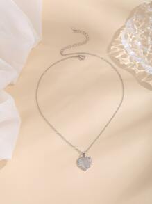 Collar colgante de corazón - Plateado - Ver 4