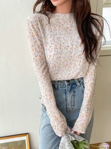 DAZY 小碎花打摺上衣 - 彩色 - 查看 1