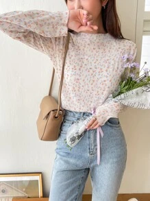 DAZY 小碎花打摺上衣 - 彩色 - 查看 4