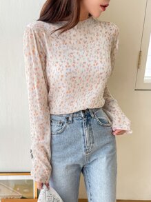 DAZY 小碎花打摺上衣 - 彩色 - 查看 5