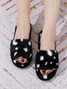 Dalmatian Print Fluffy Bedroom Slippers - Black and White - View 4